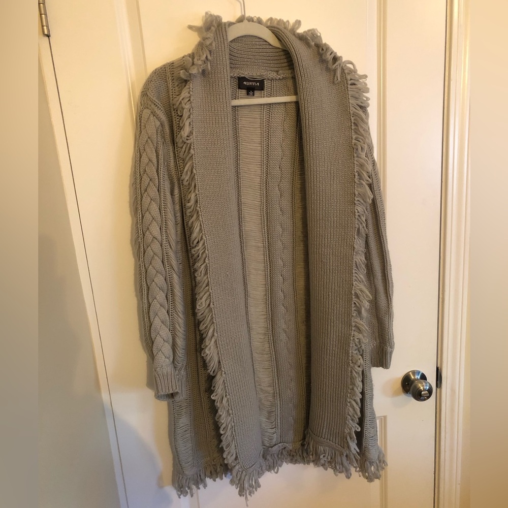 4SI3NNA Gray Cable Knit Cardigan Sweater